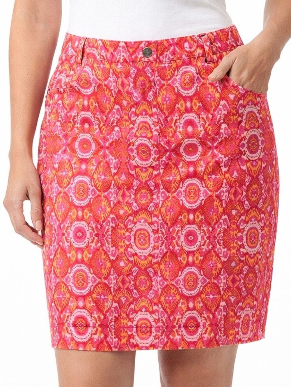 Jones New York Sport Pencil Skirt Stretch Multi-colored Patterned Size 8 Cotton